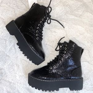 Faux snake-skin combat boots *NWT